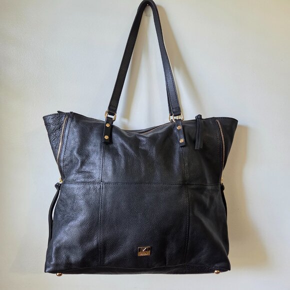 EUC LIKE NEW KOOBA BLACK PEBBLED GENUINE LEATHER LARGE TOTE BAG - Picture 1 of 16